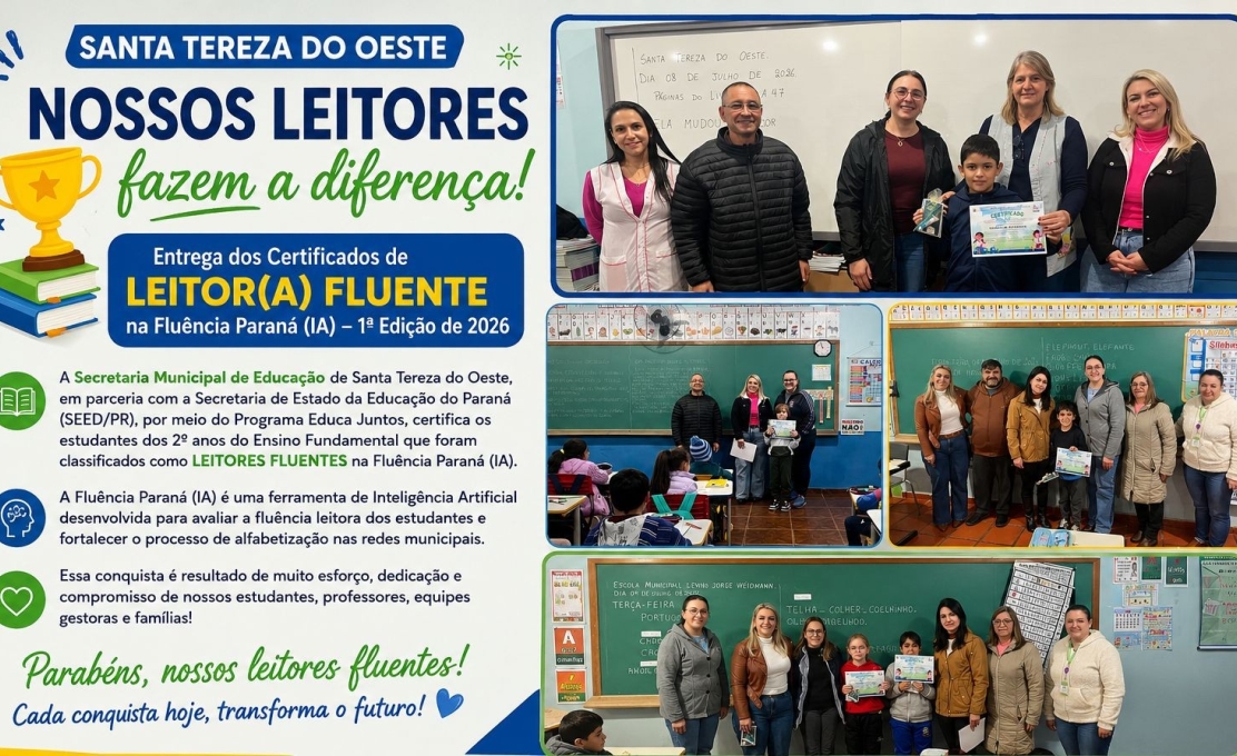  Santa Tereza do Oeste reconhece os avanços na alfabetização dos estudantes dos 2º anos